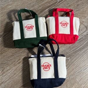 Trader Joe's Mini Tote Bag with grocery bag set of 3 - Red, Green, and Blue